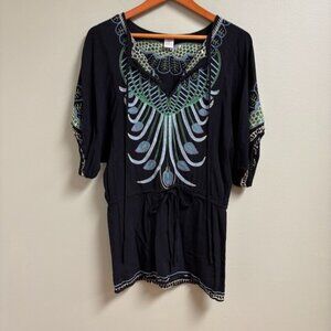Metropark‎ Womens Peacock Embroidered Tunic Top Size XS Whimsigoth Fairy Grunge